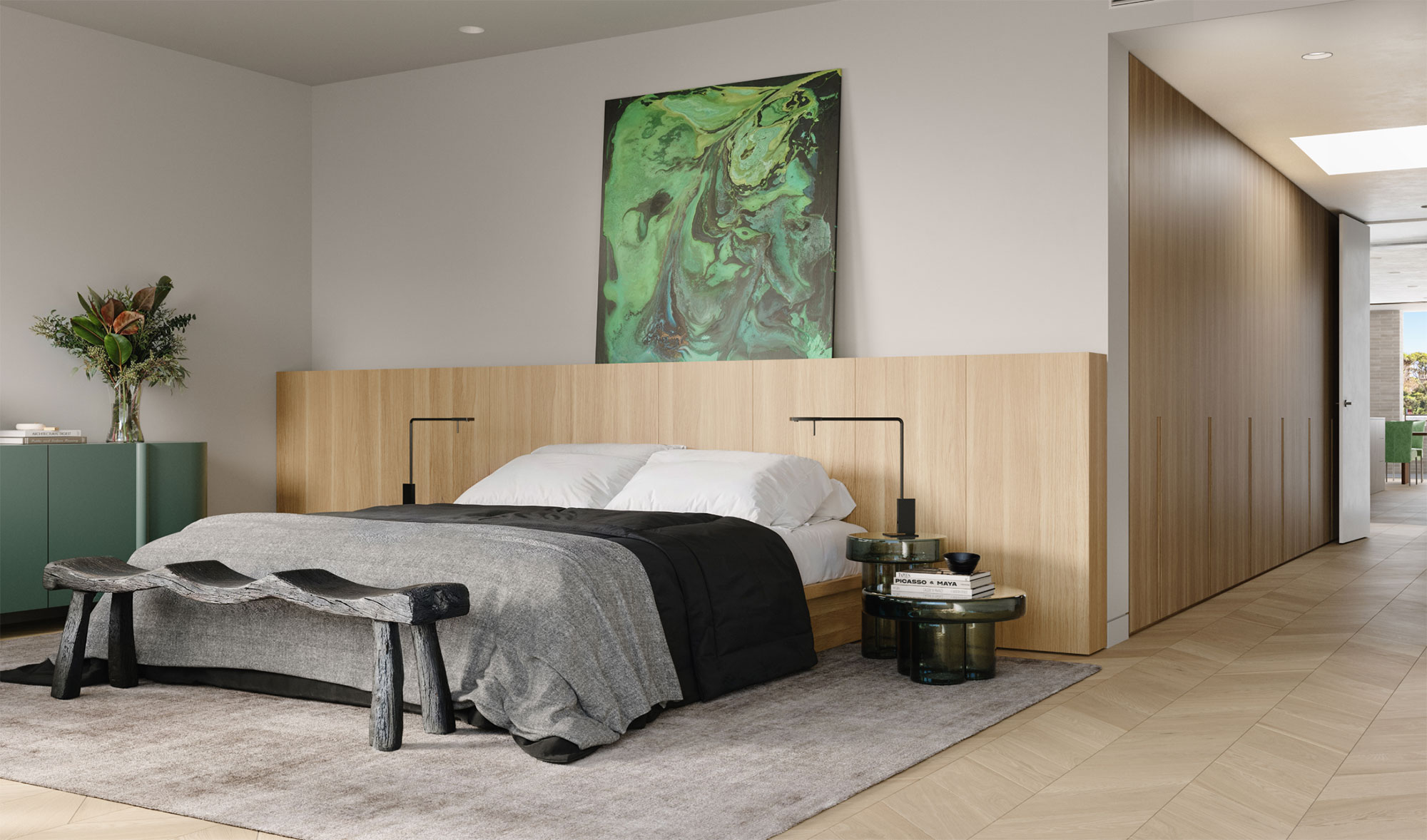 Henri is a celebration of monolithic and cantilevered forms and Henri’s signature palette of restrained tonal colours.