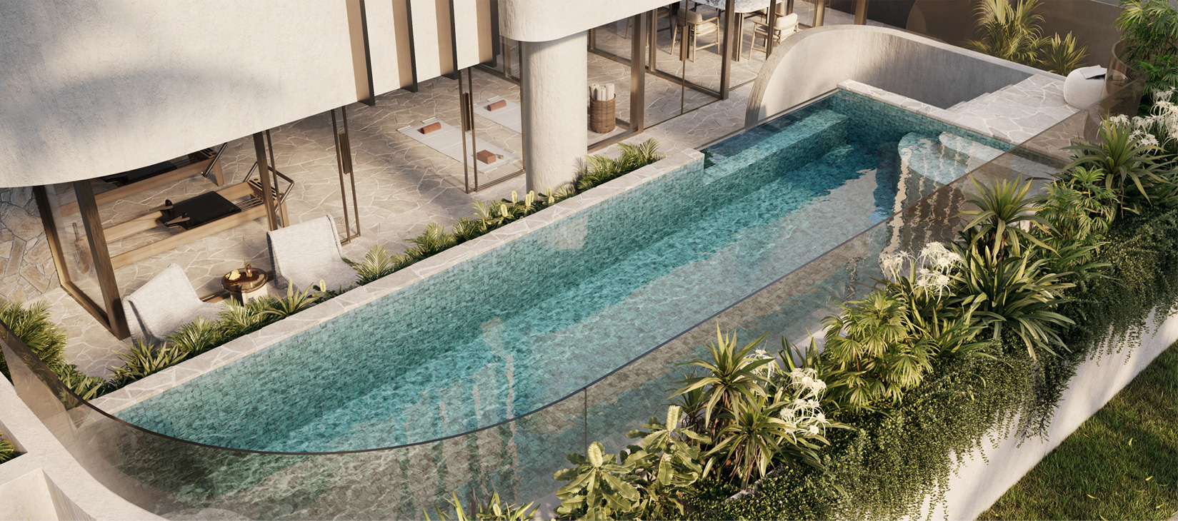 A cascading oasis where a moment's rest is right at your fingertips.