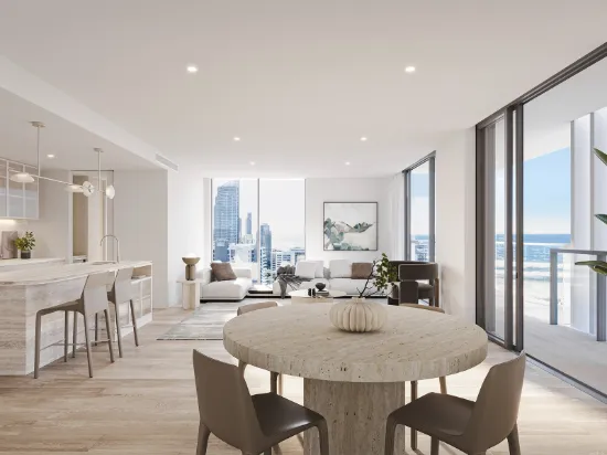 Spacious 3 bedroom residence with dual balconies and elevated coastal outlook