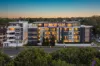 Top level penthouse style apartment reveals in/outdoor flow with elevated urban views